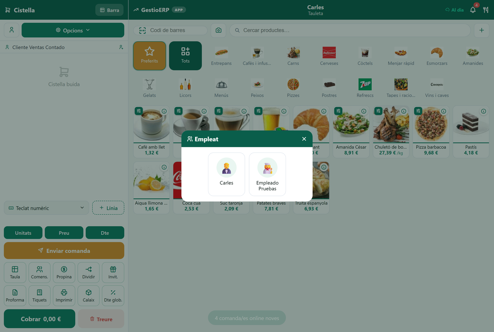 Selector de empleado al entrar en el TPV