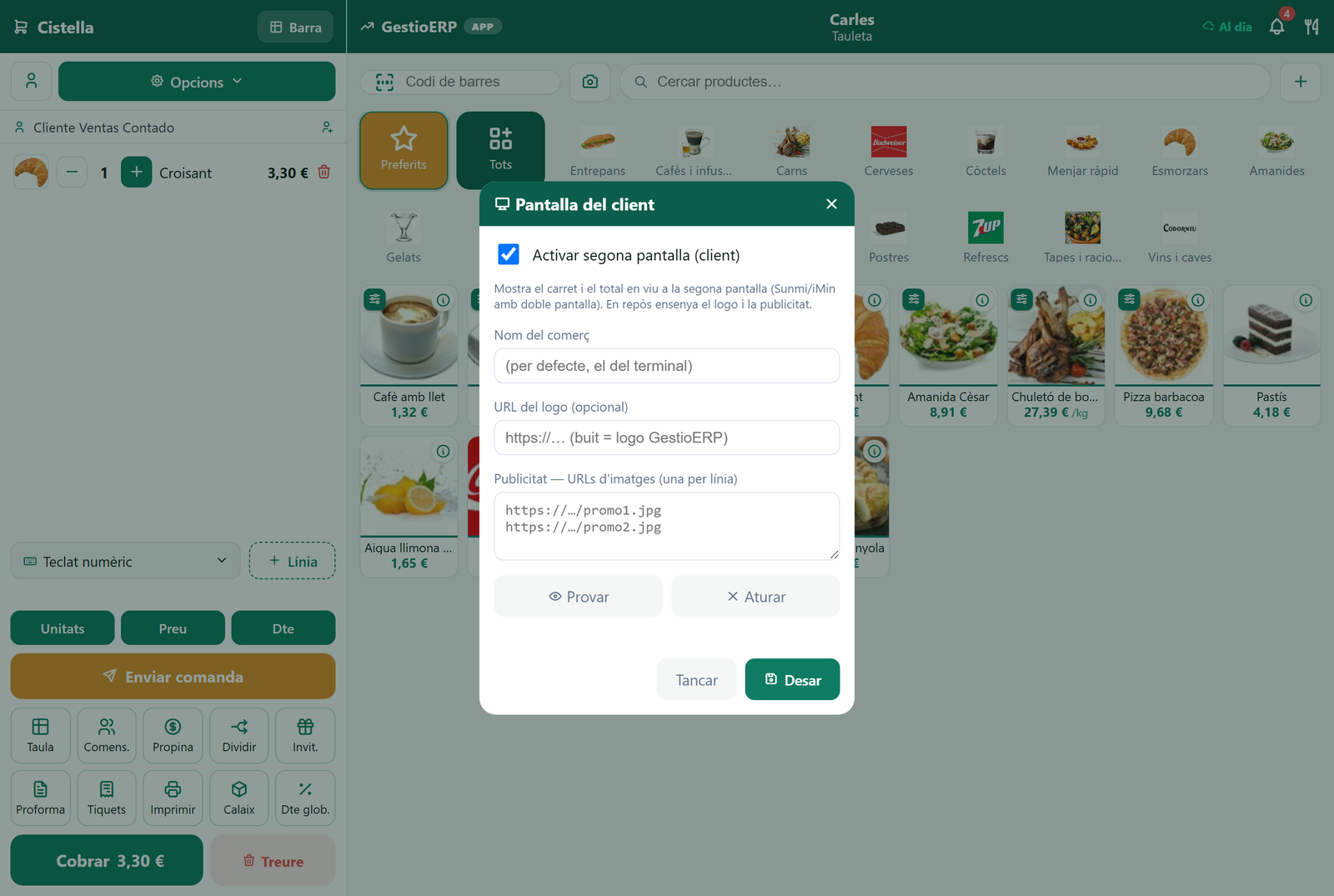 Configuración de la segunda pantalla del cliente