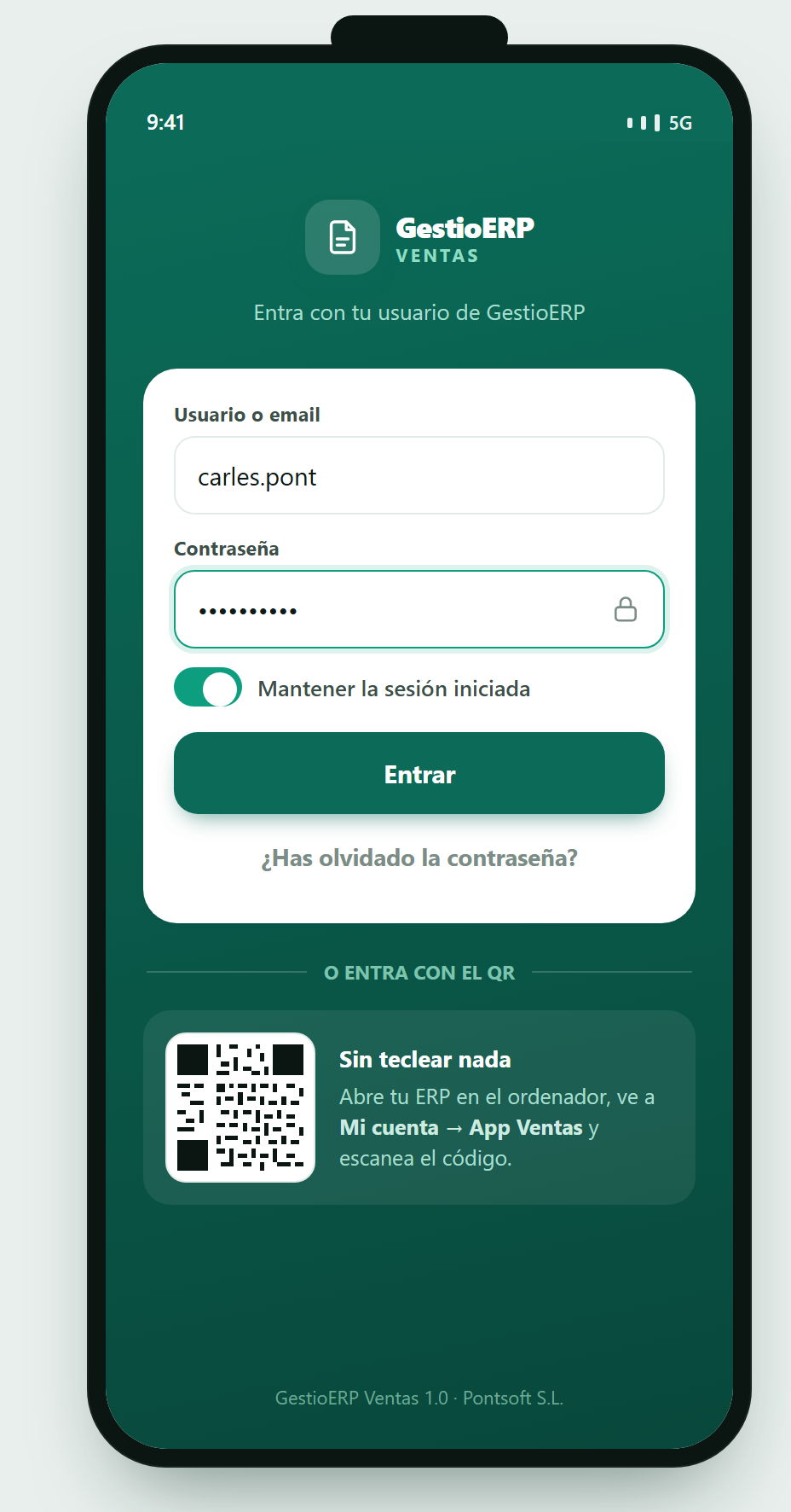 Pantalla de acceso de la app