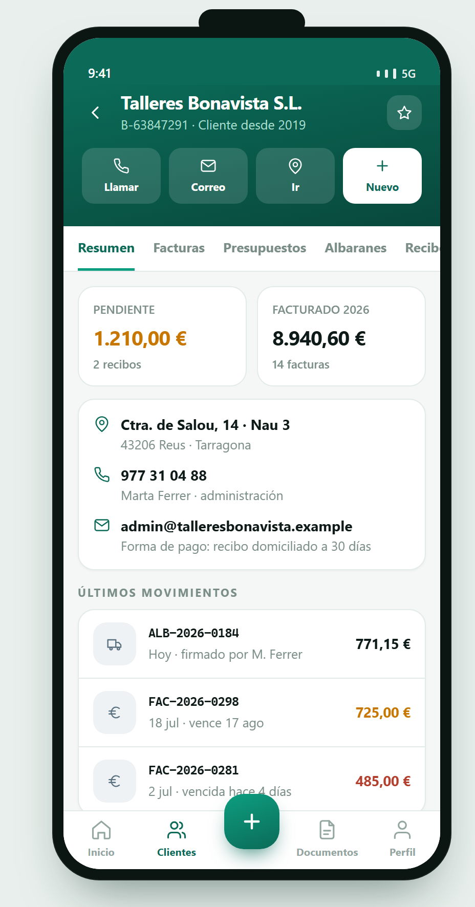 Fitxa del client a l'app