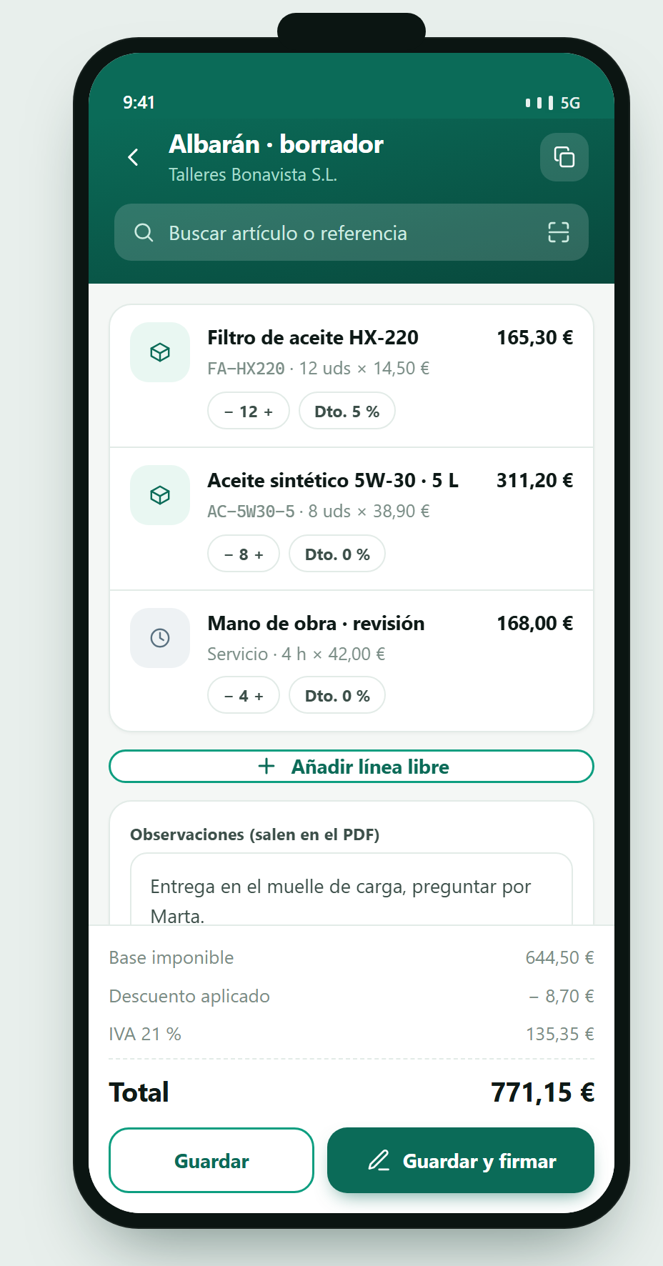 Haz el albarán delante del cliente