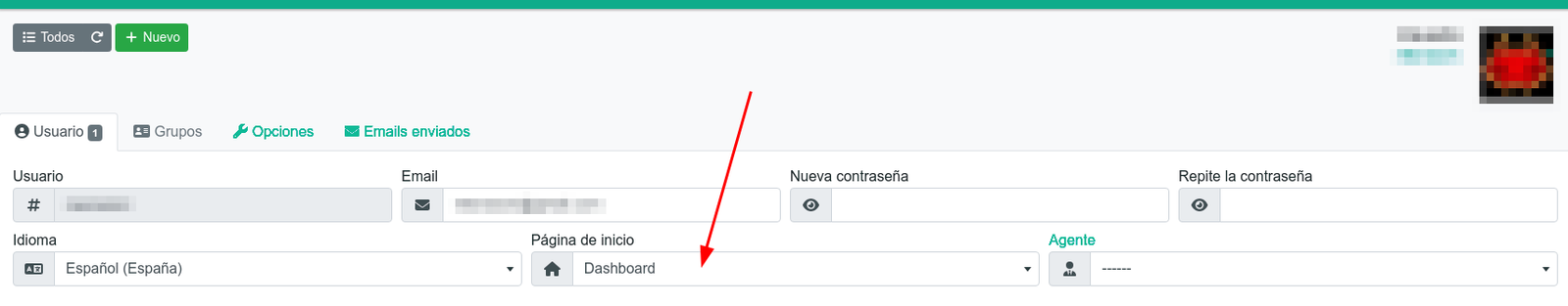 Canviar la pàgina d'inici