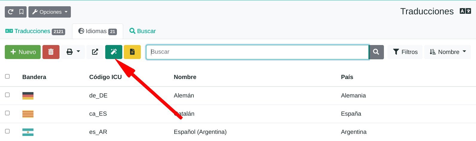 Carregar els idiomes per defecte per a les traduccions
