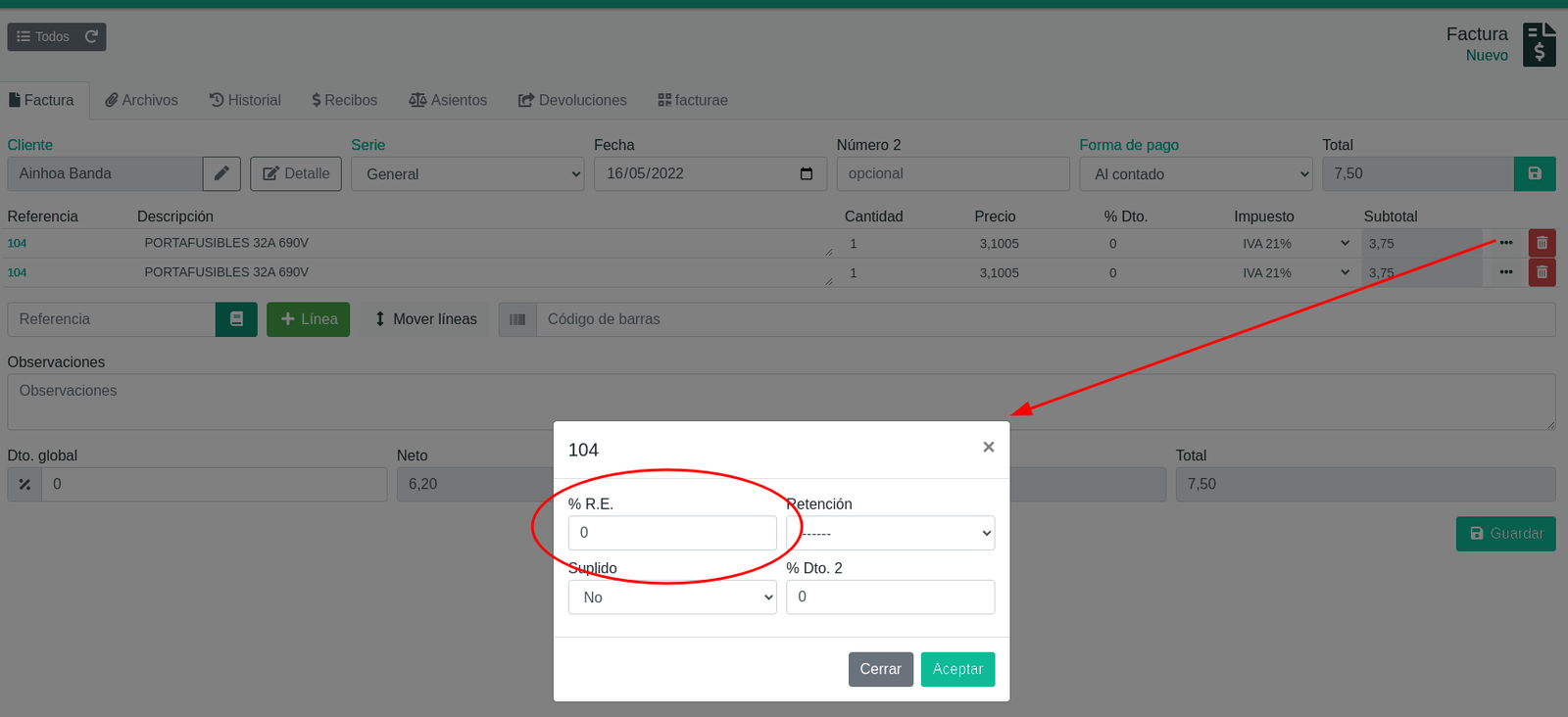 Com configurar impostos i recàrrec d'equivalència