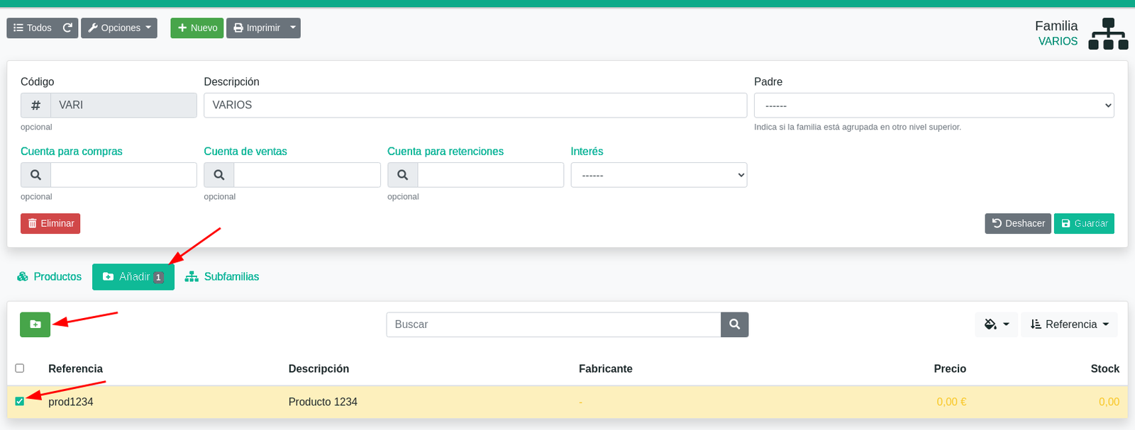 Com crear famílies de productes
