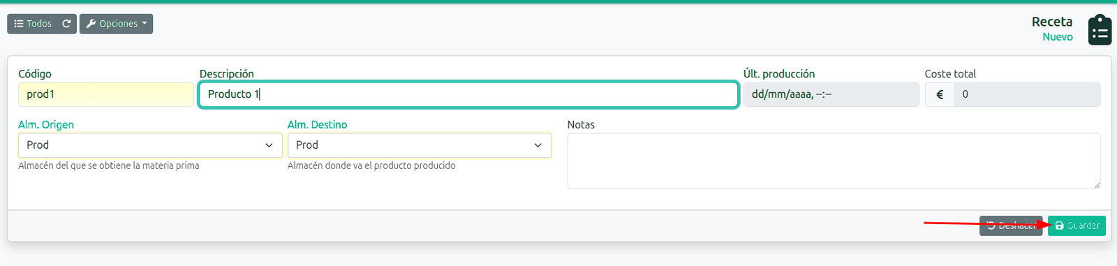 Crear una recepta (escandall)