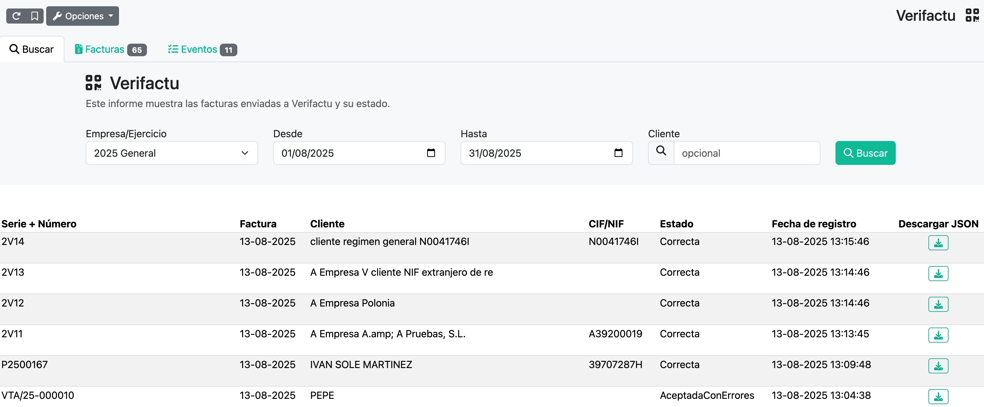 Com veure l'informe de registres de factures i esdeveniments