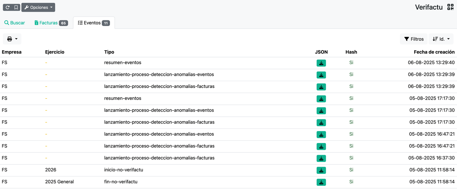 Com veure l'informe de registres de factures i esdeveniments