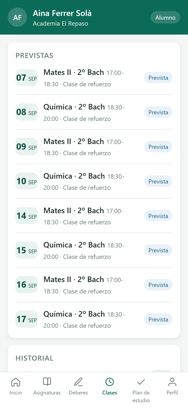 L'app de l'alumne: on sóc i què em toca