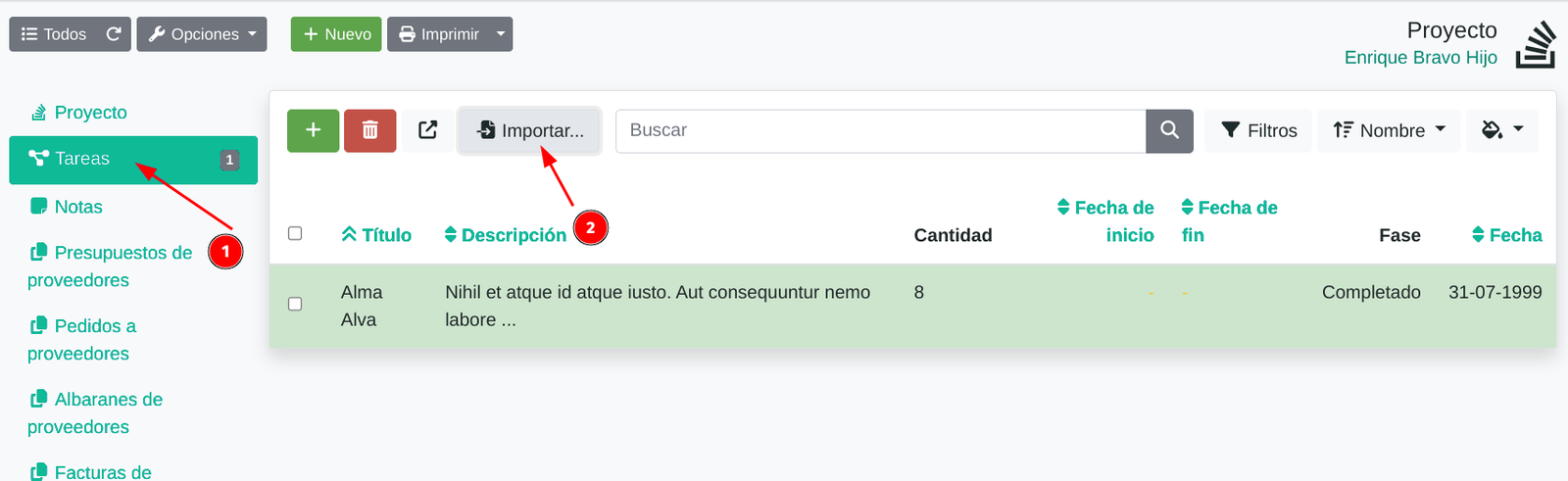 Importar o copiar tasques des d'un altre projecte