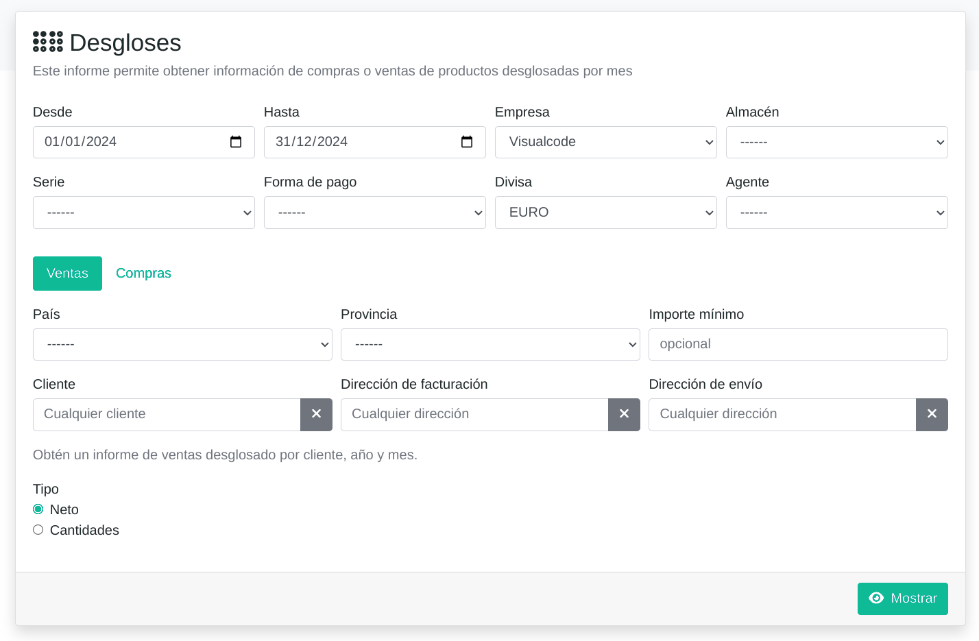 Informe de desglossaments