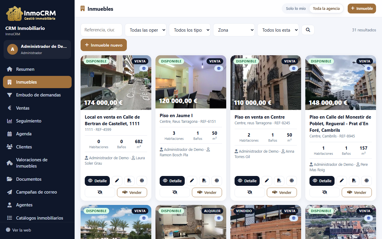 La llista d'immobles a l'app