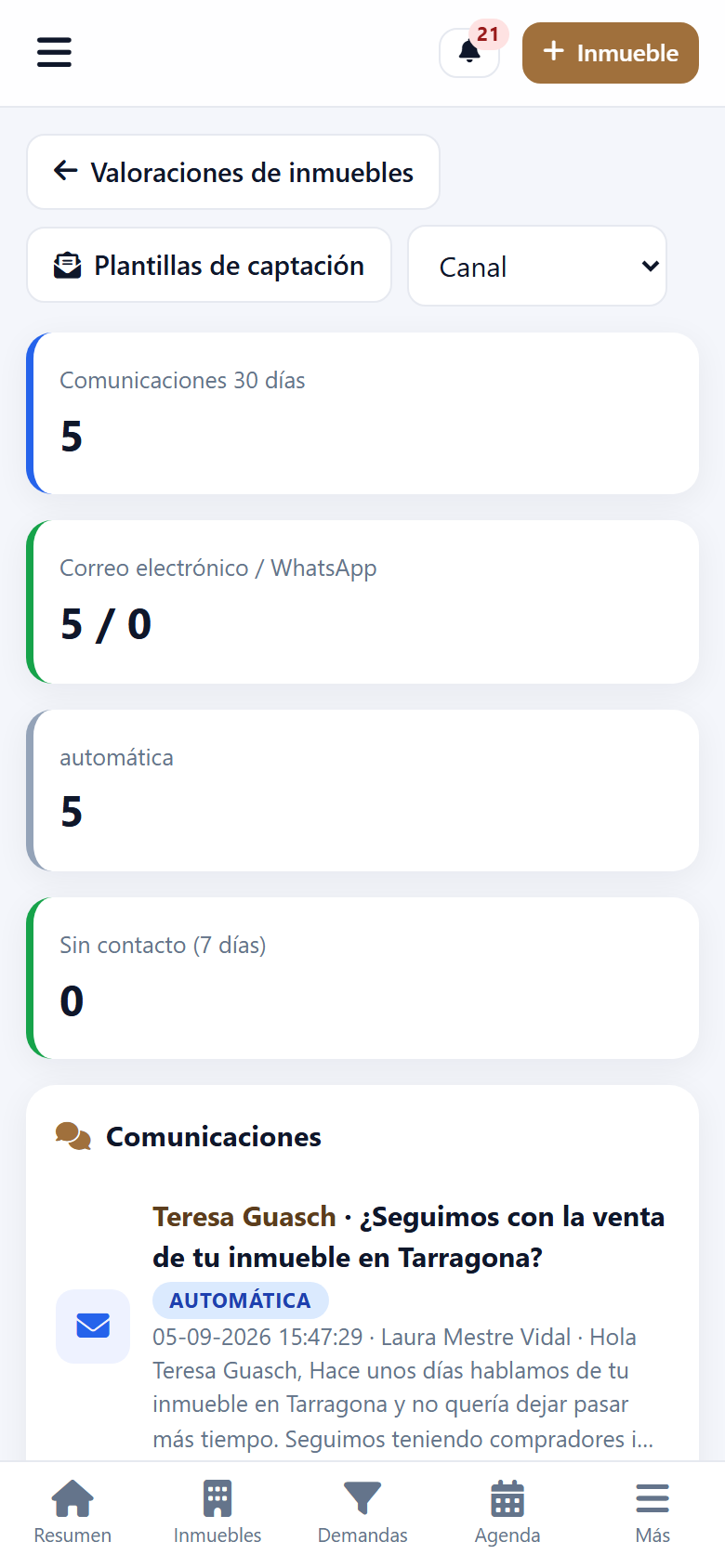 Pantalla de comunicacions