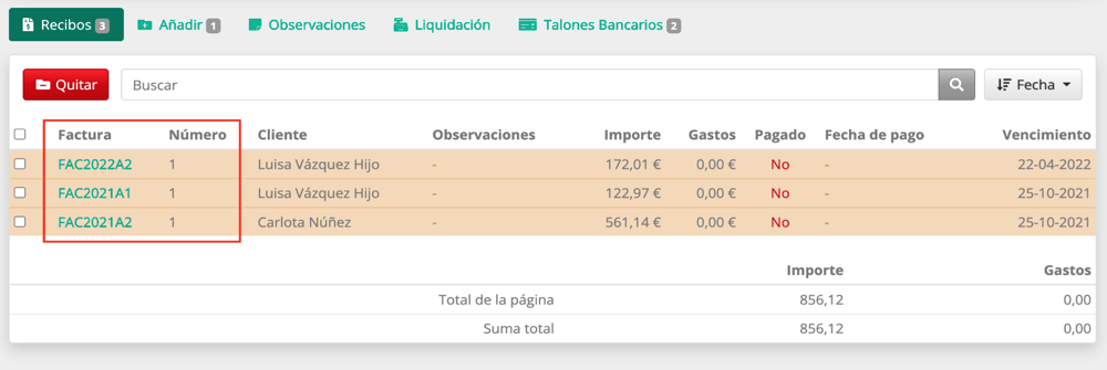 Selecció de rebuts