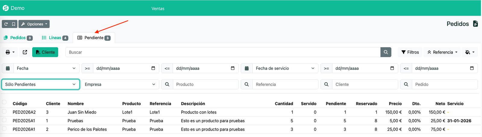 Llista de productes pendents