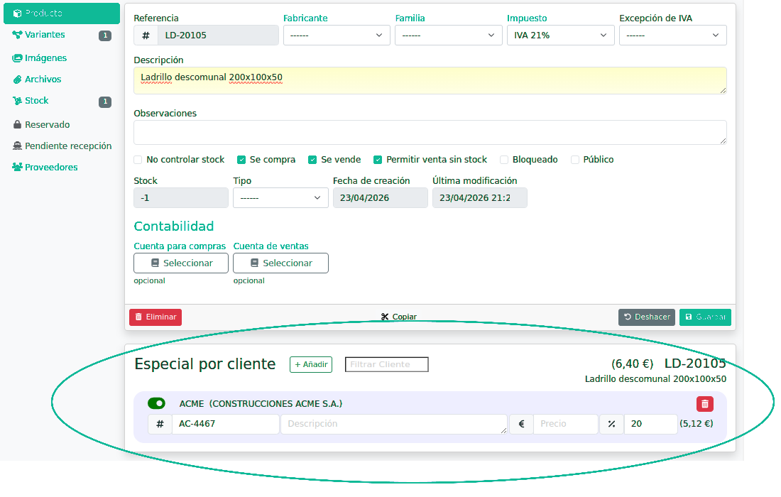 Casos especiales por cliente