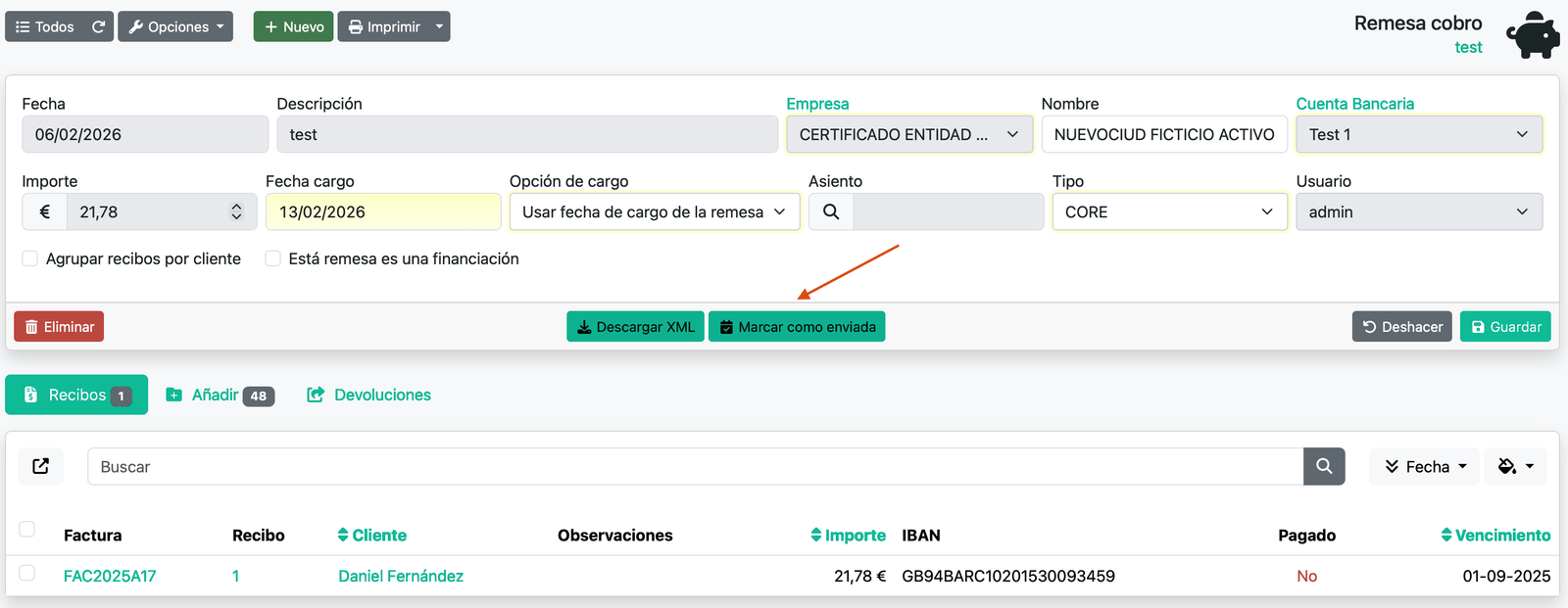 Remesa bancària SEPA (cobraments)