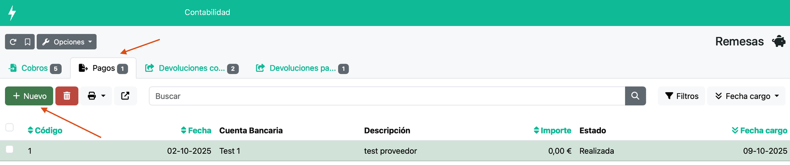 Remesa SEPA de pagament (proveïdors)