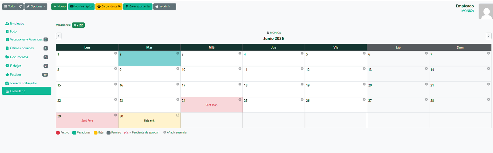 Calendari, festius i absències